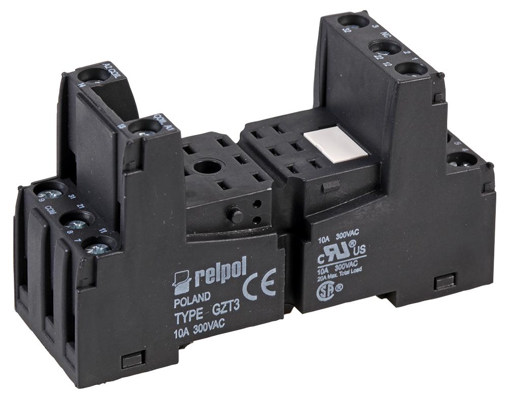 GZT3-BLACK 11-PIN INDUSTRIAL RELAY BASE, BLACK RELPOL
