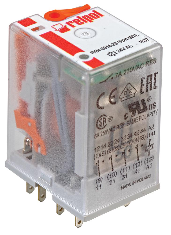 R4N-2014-23-5024-WTL 14-PIN INDUSTRIAL RELAY, 7A, 4PCO, 24VAC RELPOL