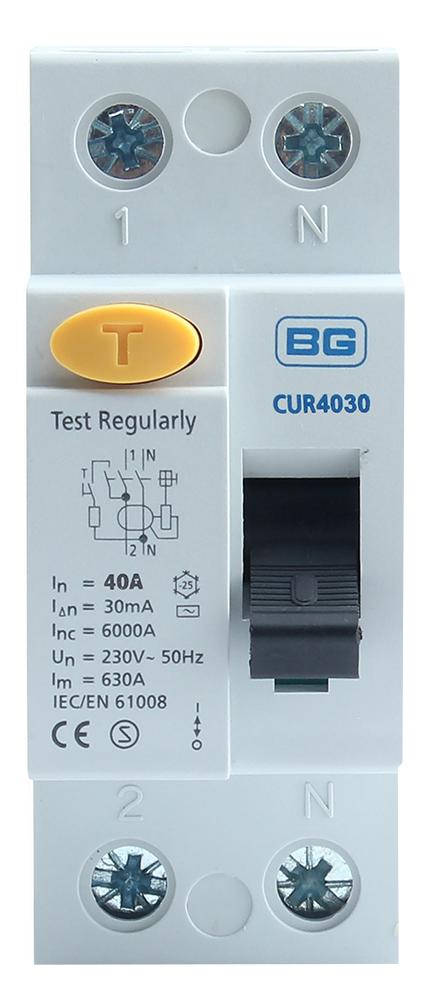 BG ELECTRICAL RCBO CUR4030-01 40A 30MA TYPE AC DOUBLE POLE RCD BG ELECTRICAL 3459128 CUR4030-01