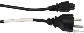 GW-151617 - Mains Power Cord, CEE 7/7 Plug to IEC 60320 C5, 2 m, 16 A, 250 VAC, Black - MULTICOMP PRO