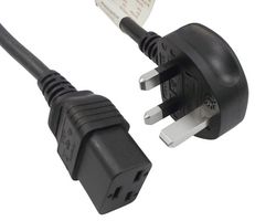 GW-151608 - Mains Power Cord, With 13A Fuse, Mains Plug, UK to IEC 60320 C19, 1 m, 13 A, 250 VAC, Black - MULTICOMP PRO