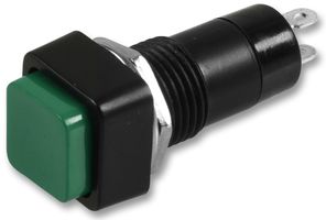 MCPS23A-6 - Pushbutton Switch, 12 mm, SPST, On-Off, Square Raised, Green - MULTICOMP PRO
