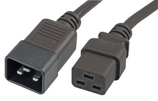 PEL01247 - Mains Power Cord, IEC 60320 C20 to IEC 60320 C19, 1 m, 16 A, 250 V, Black - PRO ELEC