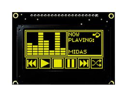 MCOB128064JX-YM - Graphic OLED, 128 x 64 Pixels, Yellow on Black, 3V to 5V, I2C, Parallel, SPI, 75mm x 52.7mm - MIDAS