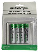 MP001184 - Rechargeable Battery, 1.2 V, Nickel Metal Hydride, 900 mAh, AAA - MULTICOMP PRO