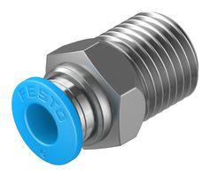 153003 - Pneumatic Fitting, Push-In Straight Connector, R1/4, 14 bar, 6 mm, Brass, QS - FESTO