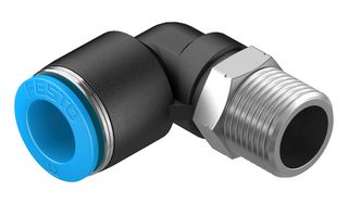 153053 - Pneumatic Fitting, Push-In L-Fitting, R3/8, 14 bar, 12 mm, PBT (Polybutylene Terephthalate), QSL - FESTO