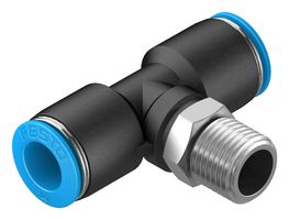 153112 - Pneumatic Fitting, Push-In T-Fitting, R1/4, 14 bar, 10 mm, PBT (Polybutylene Terephthalate), QST - FESTO