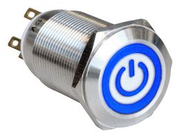 MPI005OTELSBL12 - Vandal Resistant Switch, MPI005, 19 mm, SPDT, Latching, Round - BULGIN LIMITED