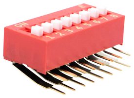 KAS2108ET - DIP / SIP Switch, 8 Circuits, Slide, Through Hole, SPST, 24 V, 25 mA - E-SWITCH