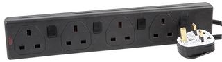 2814(1N) 2m Blk Extension Lead 4 Gang Neon Switch Blk 2m Pro Elec