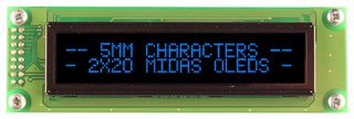 MCOB22005A1V-EBP Display, Oled, Cob, 20X2, Blue On Black Midas