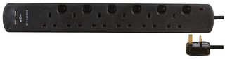 8618SU Blk Extension Lead 6 Gang With USB Black 2m Pro Elec