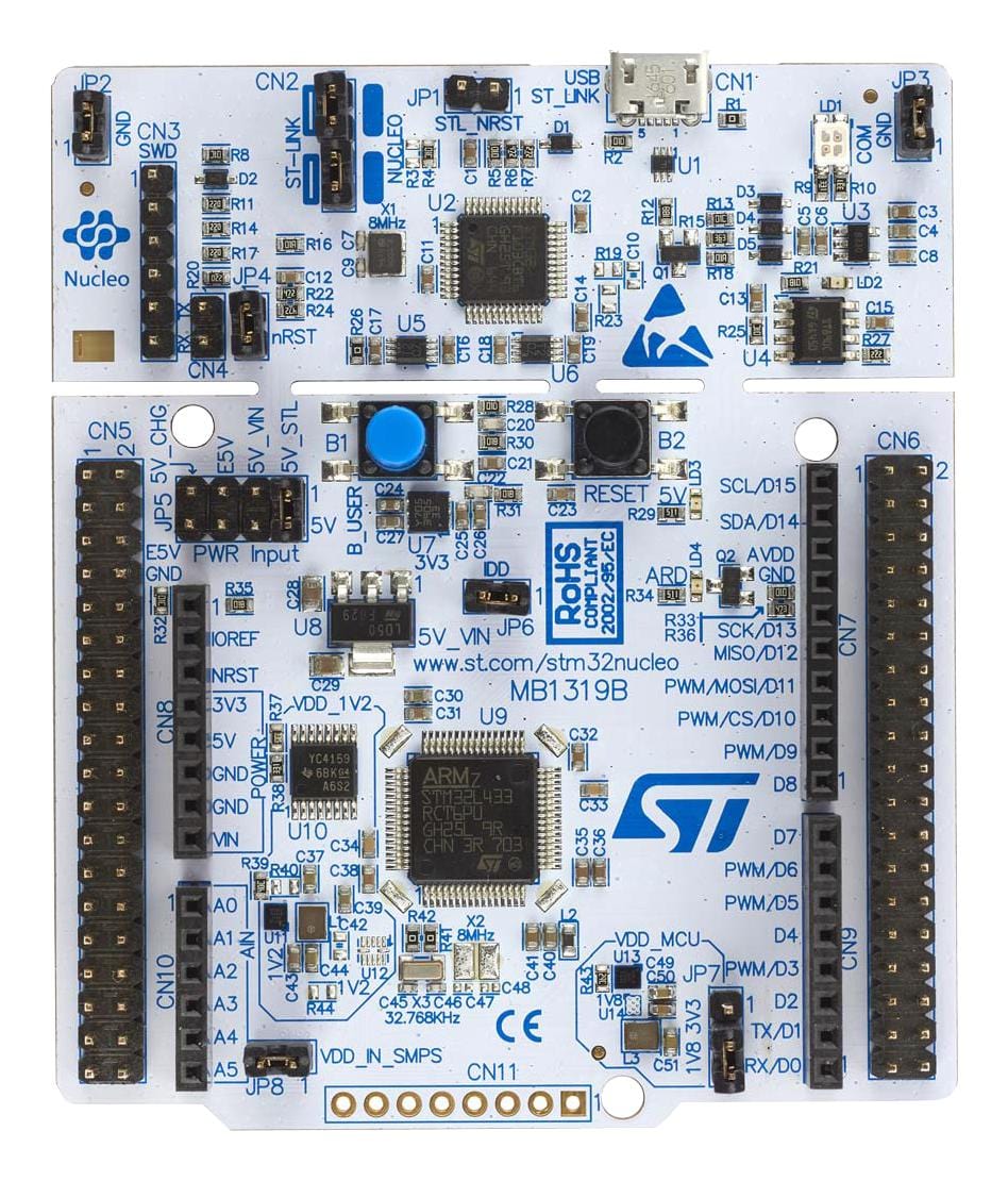 STMICROELECTRONICS MCU/MPU/DSC/DSP/FPGA Development Kits - Prima NUCLEO-L433RC-P DEV BOARD, NUCLEO-64-P, CORTEX-M4 MCU STMICROELECTRONICS 2768889 NUCLEO-L433RC-P