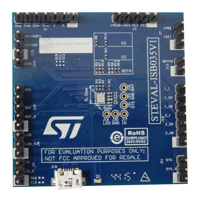 STMICROELECTRONICS Battery Management STEVAL-ISB035V1 EVAL BRD, LI-ION/POLYMER BATTERY CHARGER STMICROELECTRONICS 2809298 STEVAL-ISB035V1
