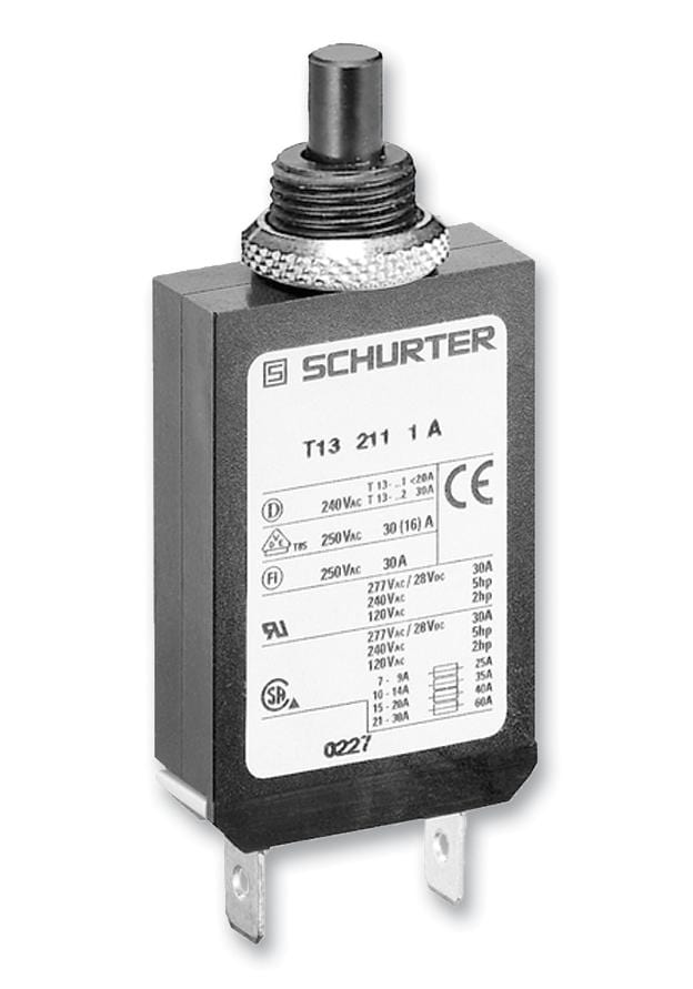 SCHURTER Thermal T13 211 8A CIRCUIT BREAKER, 8A, T13 SCHURTER 4296308 T13 211 8A