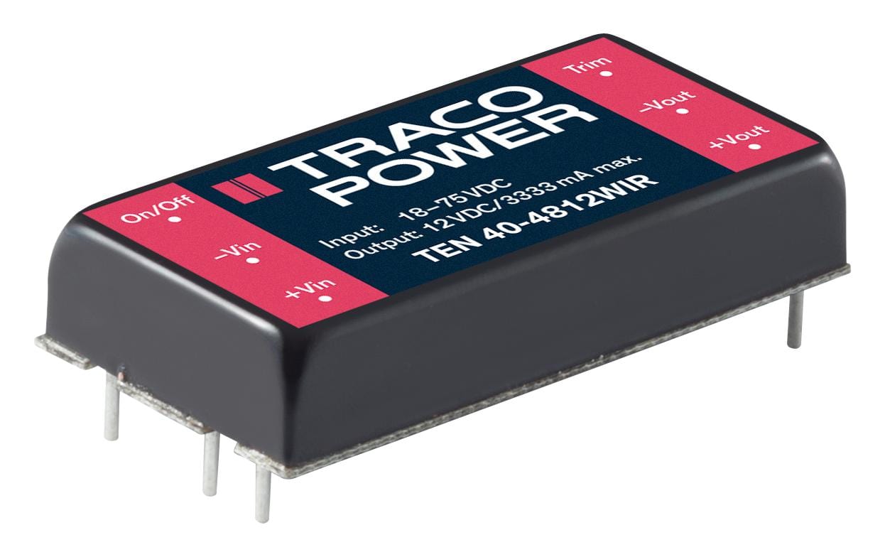 TRACO POWER Isolated Board Mount TEN 40-4812WIR DC/DC CONVERTER, 1 O/P, 3.4A, 12V TRACO POWER 2280079 TEN 40-4812WIR