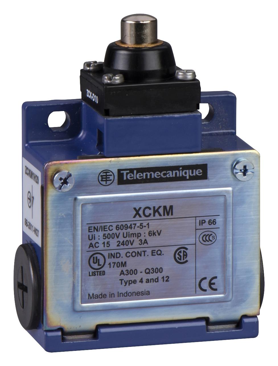 TELEMECANIQUE SENSORS Limit Switch XCKM510H29 LIMIT SW, PLUNGER, SPST-NO/NC, 3A, 240V TELEMECANIQUE SENSORS 3212806 XCKM510H29