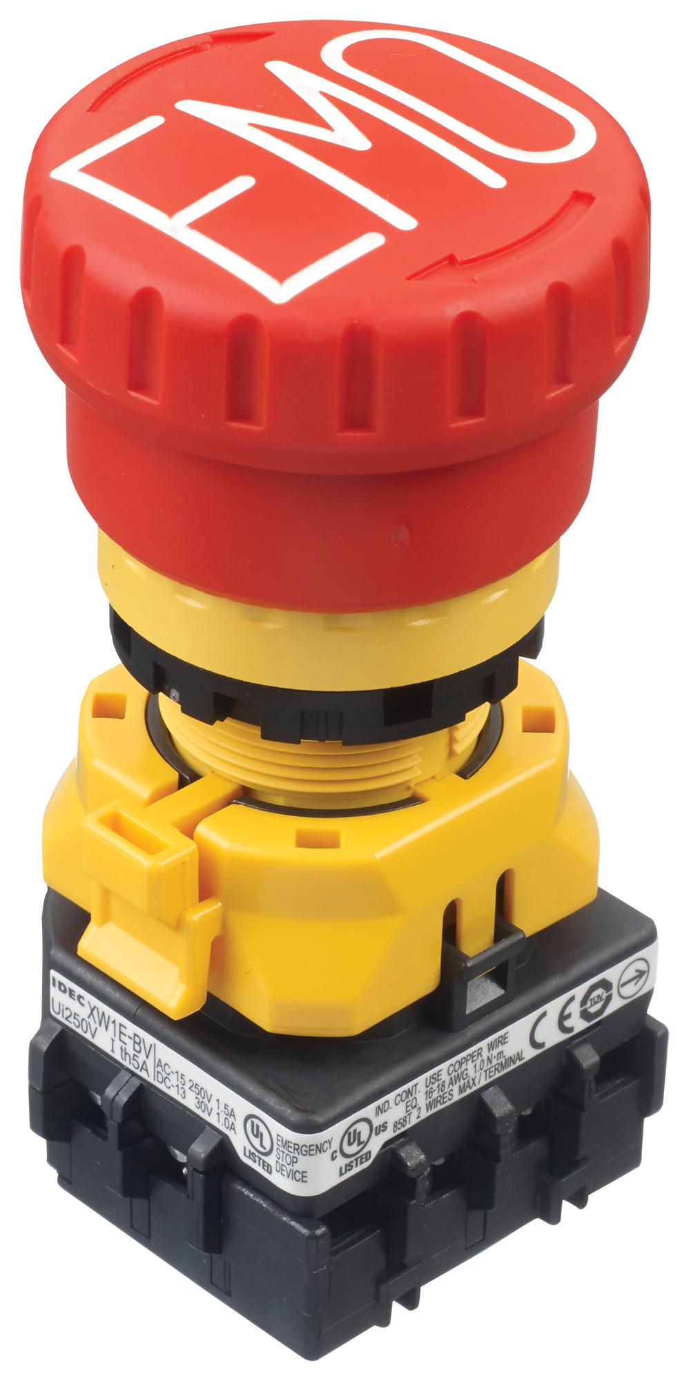 IDEC Emergency Stop XW1E-BV404MFRH-EMO E-STOP PB SW, 4PST-NC, 5A, 125V, SCREW IDEC 2833833 XW1E-BV404MFRH-EMO