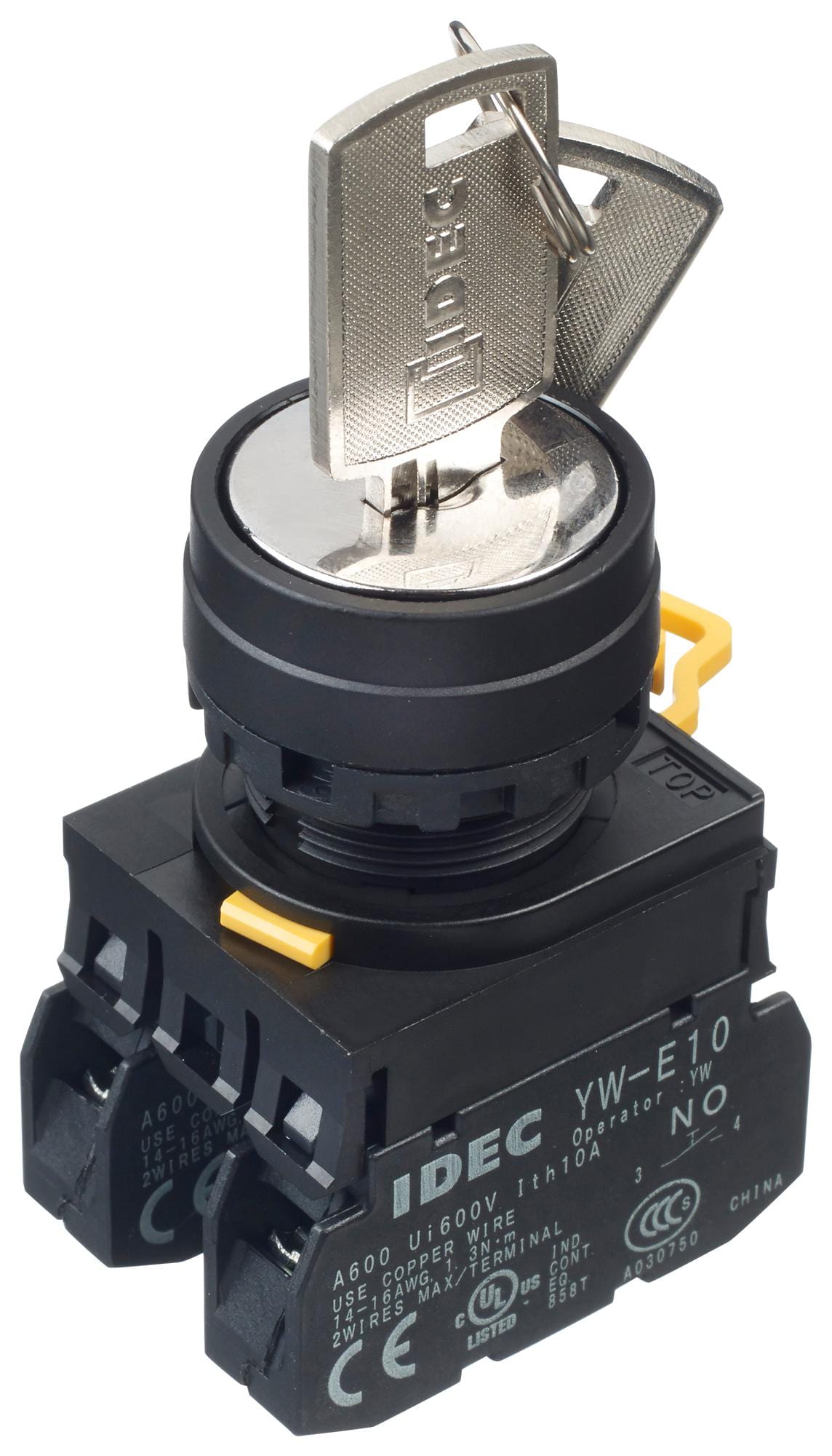 IDEC Key Operated YW1K-3AE20 KEYLOCK SW, DPST-NO, 3 POS, 10A, 600VAC IDEC 2833863 YW1K-3AE20