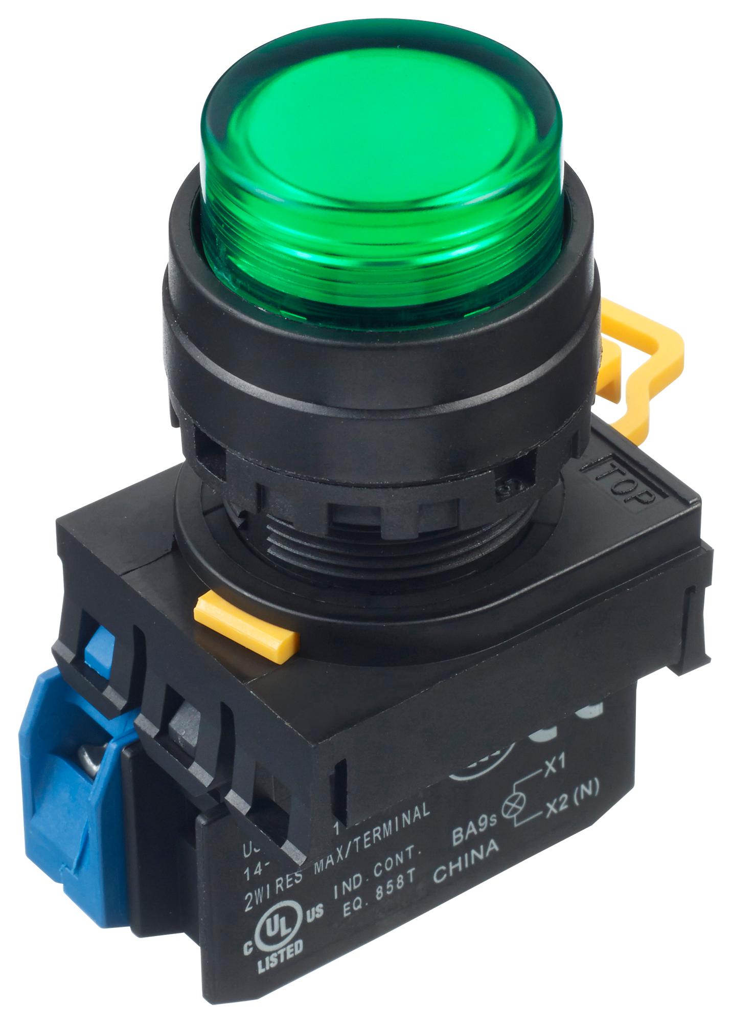 IDEC illuminated YW1L-M2E10QM3G PB SWITCH, SPST-NO, 240VAC, SCREW, GREEN IDEC 2833769 YW1L-M2E10QM3G