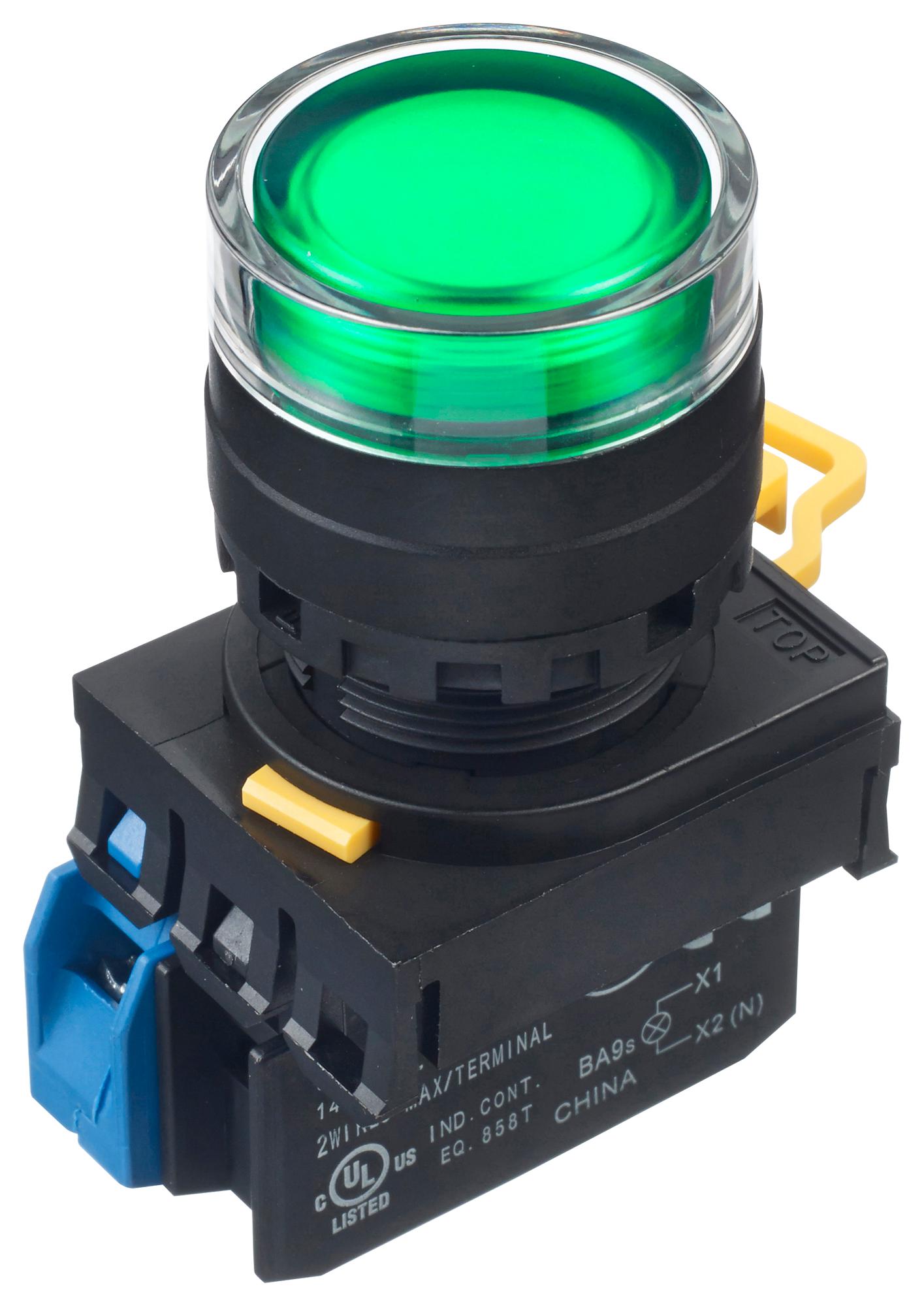IDEC illuminated YW1L-MF2E10QM3G PB SWITCH, SPST-NO, 240VAC, SCREW, GREEN IDEC 2833793 YW1L-MF2E10QM3G